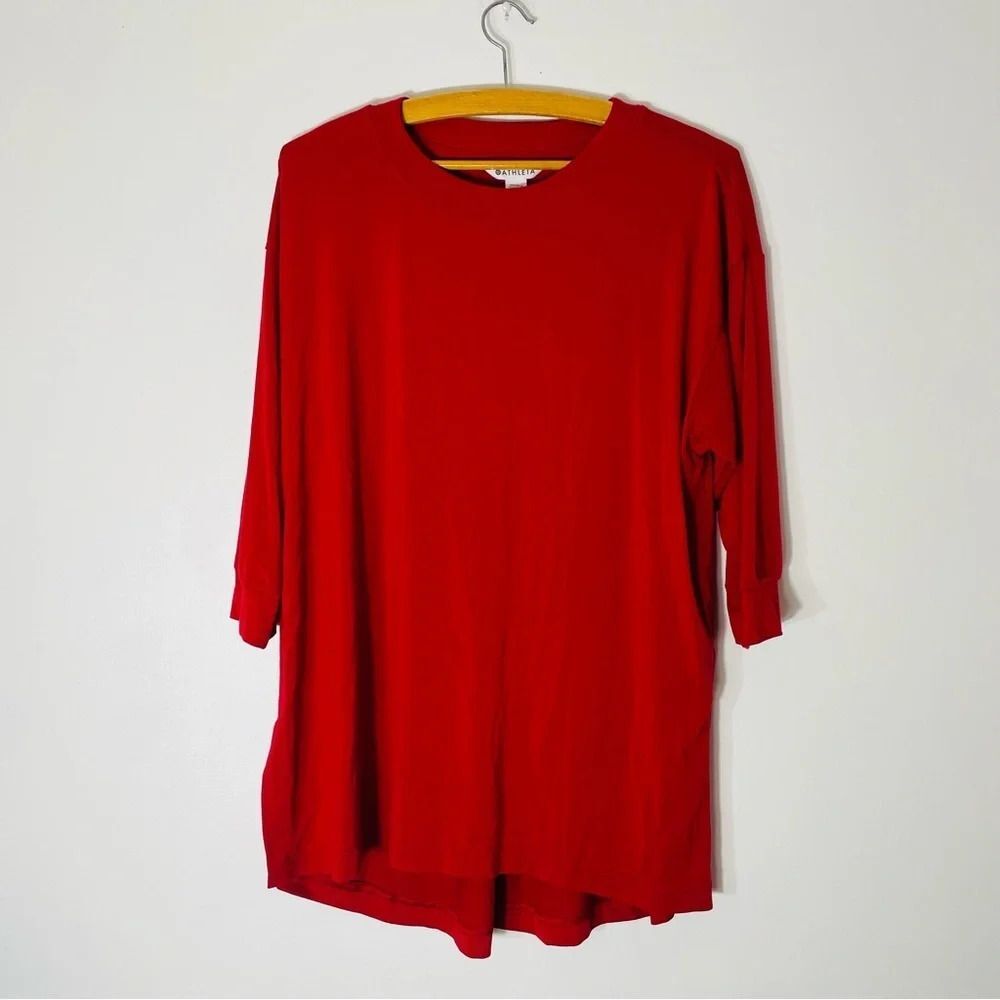 Athleta 3/4 Sleeve w Side Splits Modal & Elastane Red Tunic Top in Size Small